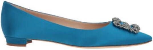 Manolo Blahnik Blauwe Zijden Ballerina`s met Juwelen Gesp Blue Dames