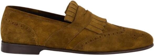 olo Blahnik Bruine Suède Kiltie Loafers met Broguing