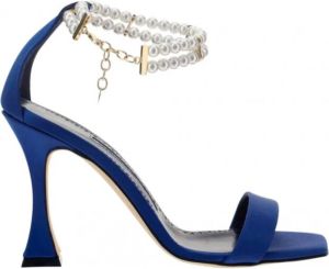 Manolo Blahnik Charona 105 Silk Sandals Blauw Dames