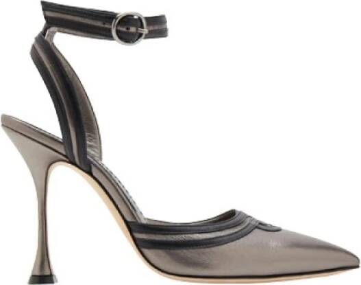 Manolo Blahnik Donkergrijze Gelamineerde Slingback met Contrasterende Rand en Stilettohak Gray Dames