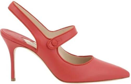 Manolo Blahnik Leren Stiletto Hiel Pumps met Knoopsluiting Red Dames