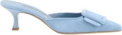 Manolo Blahnik Elegante Suède Kitten Heel Pumps met Gesp Blue Dames