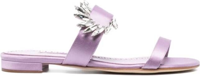 Manolo Blahnik Lila Zijden Sneakers met Kristalversiering Purple Dames