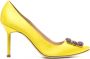 Manolo Blahnik Gele Zijden Pumps met Kristalversiering Yellow Dames - Thumbnail 2