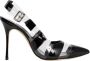 Manolo Blahnik Gestreepte Patentleren Slingback Stiletto Hakken Black Dames - Thumbnail 1