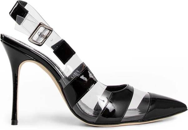 Manolo Blahnik Gestreepte Patentleren Slingback Stiletto Hakken Black Dames