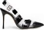 Manolo Blahnik Gestreepte Patentleren Slingback Stiletto Hakken Black Dames - Thumbnail 3
