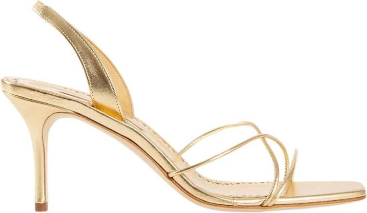 Manolo Blahnik Goudnappa Leren Stiletto Hak Sandaal Yellow Dames