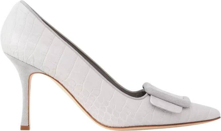 olo Blahnik Grijze Leren Pumps Krokodillenpatroon