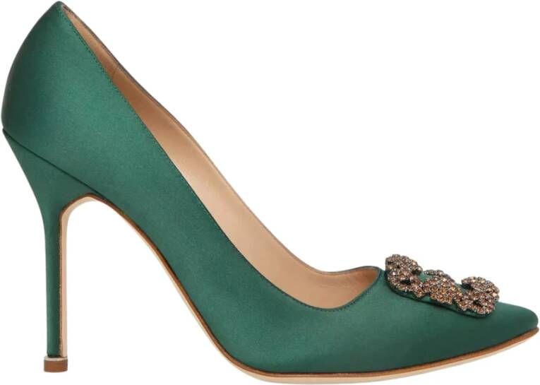 olo Blahnik Groene Hangisi Kristal Gesp Pumps