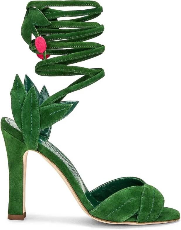 Manolo Blahnik Groene Leren Wrap Sandalen Green Dames