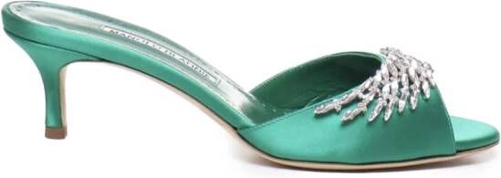 Manolo Blahnik Groene Satijnen Kristallen Sandalen Green Dames