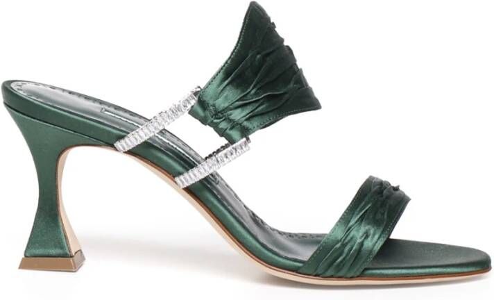 Manolo Blahnik Groene Satijnen Muiltjes Sandalen met Kristallen Gespen Green Dames