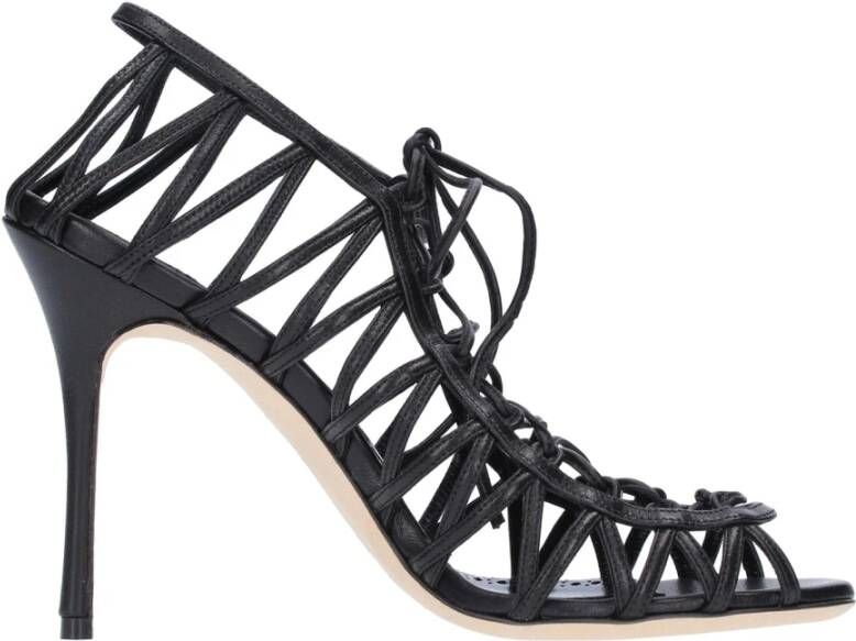 Manolo Blahnik Hamza 105 Leren Sandalen Black Dames