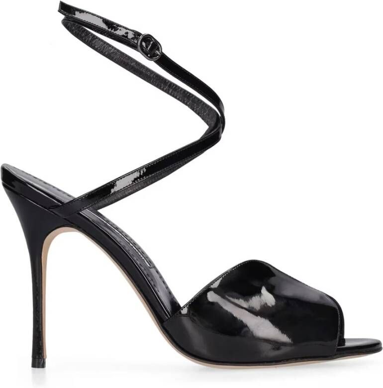 Manolo Blahnik Zwarte Leren Sandalen met Verstelbare Gespsluiting Black Dames