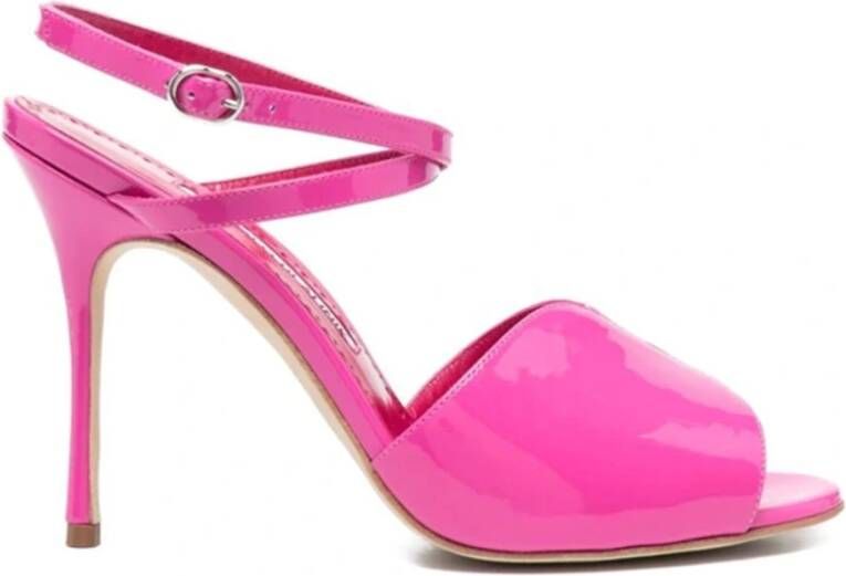 Manolo Blahnik Roze Leren Sandalen met Verstelbare Gespsluiting Pink Dames