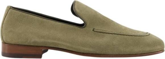 olo Blahnik Khaki Suède Loafers met Leren Details