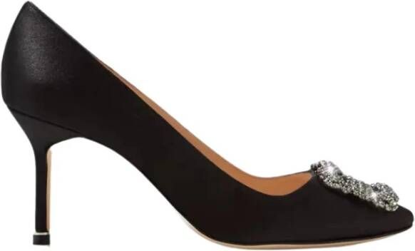 Manolo Blahnik Klassieke Zwarte Hangisi Kristal Satijn Pumps Black Dames