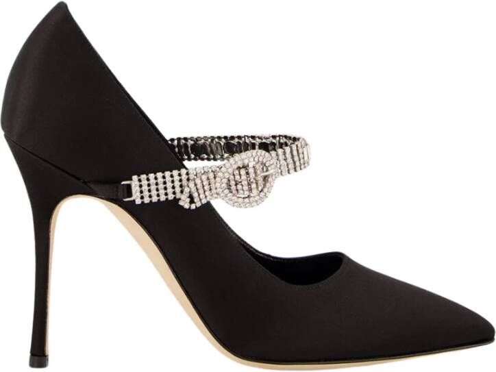 olo Blahnik Kristalband Zwarte Satijnen Pumps