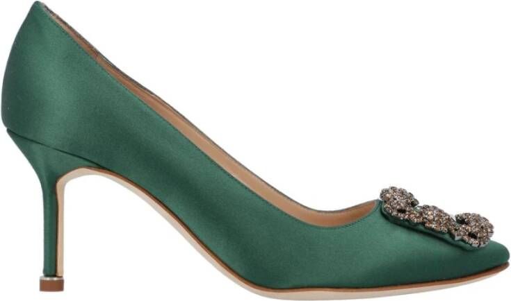 olo Blahnik Kristallen Gesp Groene Satijnen Pumps