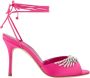 olo Blahnik Kristalversierde Roze Satijnen Sandalen - Thumbnail 1