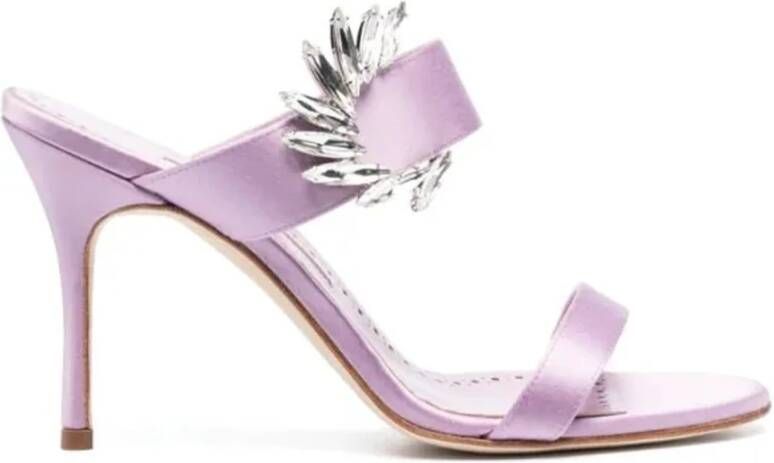 Manolo Blahnik Lila Zijden Sandalen met Kristal Detail Purple Dames