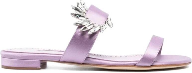 Manolo Blahnik Lila Zijden Sneakers met Kristalversiering Purple Dames