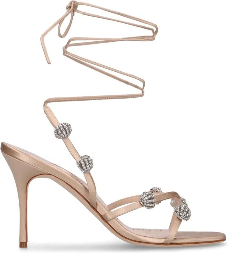 Manolo Blahnik Kristalversierde Zijden Sandalen Beige Dames - Foto 2