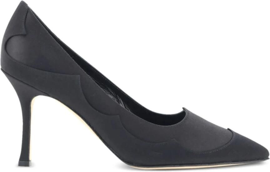 olo Blahnik Zwarte Zijden Leren Pumps met Puntige Neus