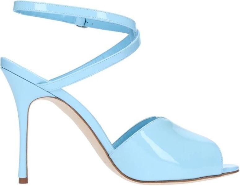 Manolo Blahnik Blauwe Leren Sandalen met Verstelbare Gespsluiting Blue Dames