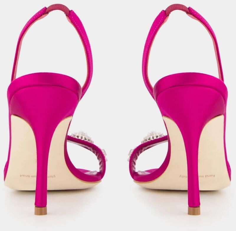 olo Blahnik Roze Satijnen Slingback Sandalen