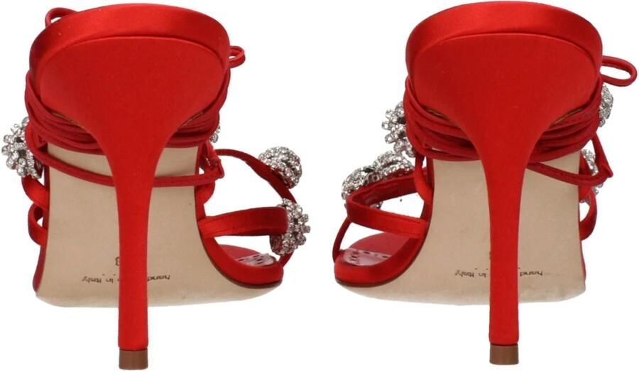 Manolo Blahnik Rode Satijnen Stiletto Hakken Sandalen