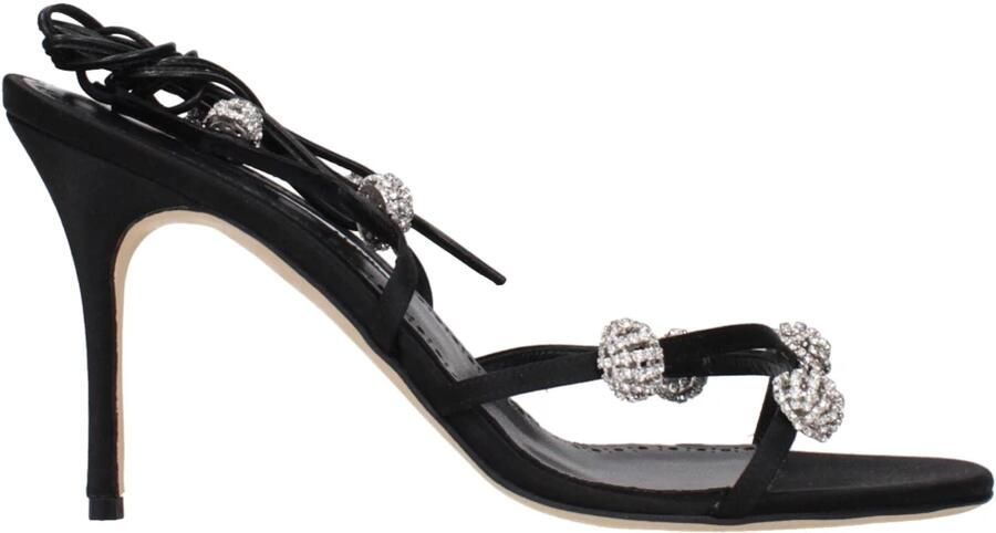 Manolo Blahnik Zwarte Satijnen Strass Stiletto Sandalen - Foto 4
