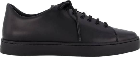 olo Blahnik Zwarte Leren Sneakers Laag Uitgesneden Ronde Neus