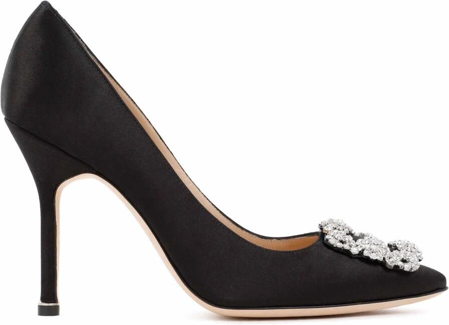 Manolo Blahnik Zwarte Satijnen Kristalversierde Pumps Black Dames - Foto 3