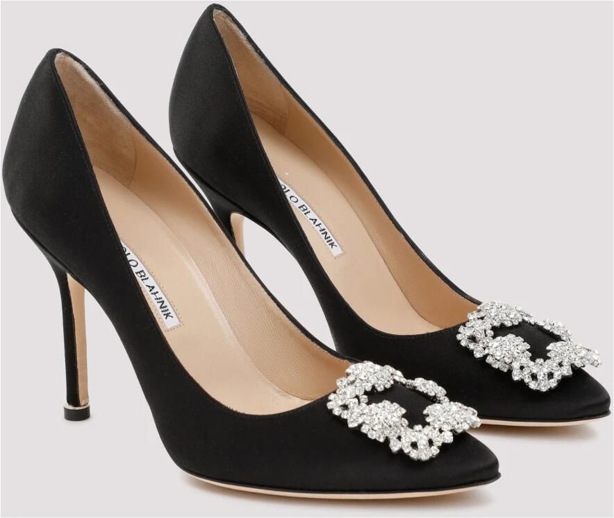 Manolo Blahnik Zwarte Satijnen Kristalversierde Pumps Black Dames - Foto 2