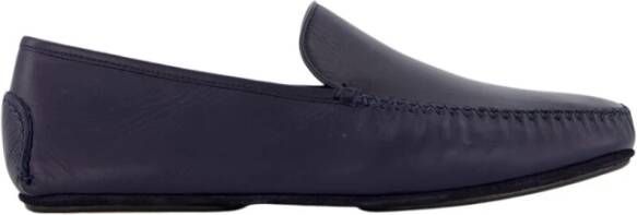 olo Blahnik Marineblauwe Leren Loafers Minimalistisch Ontwerp