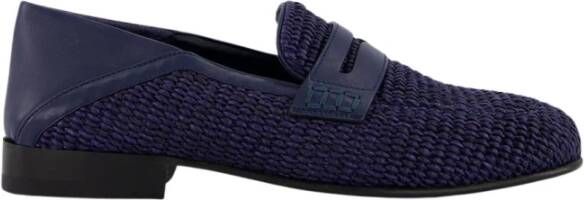 olo Blahnik Marineblauwe Raffia Penny Loafers
