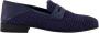 olo Blahnik Marineblauwe Raffia Penny Loafers - Thumbnail 1