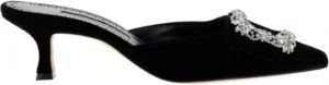 Manolo Blahnik Maysale Jewel 050 Suede Mules Zwart Dames