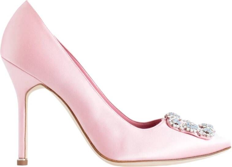 Manolo Blahnik Opal Satin Jewel Buckle Pumps Pink Dames