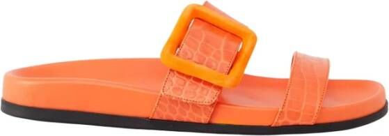 olo Blahnik Oranje Leren Sandalen Krokodil Patroon