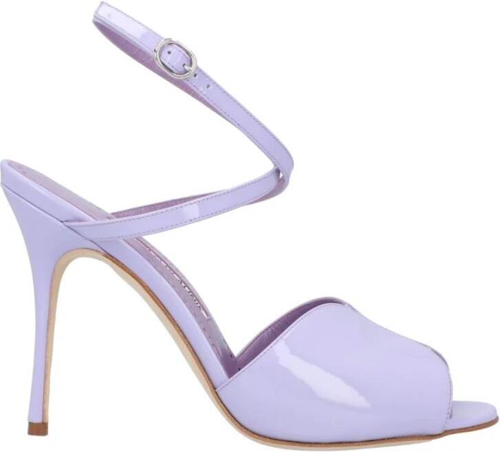 olo Blahnik Paarse Lakleren PeepToe Sandaal