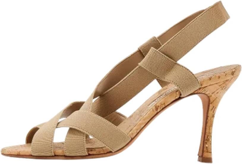 Manolo Blahnik Pre-owned Fabric sandals Beige Dames