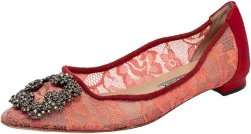 Manolo Blahnik Pre-owned Lace flats Red Dames