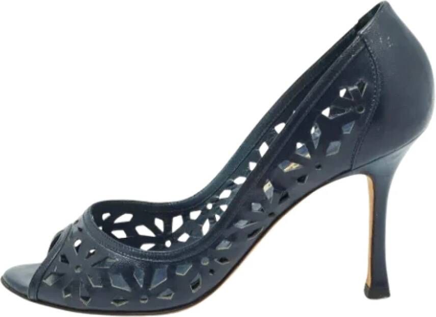 Manolo Blahnik Pre-owned Leather heels Blue Dames