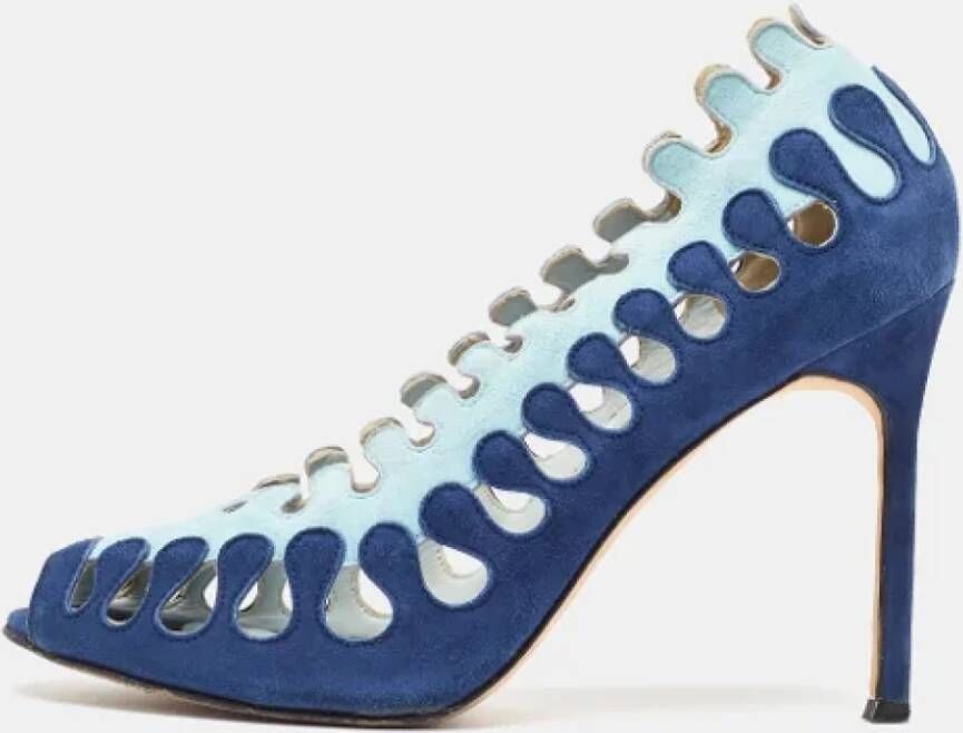Manolo Blahnik Pre-owned Suede heels Blue Dames
