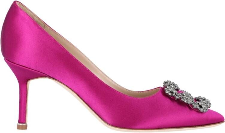 Manolo Blahnik Roze Satijnen Juweelgesp Pumps Pink Dames