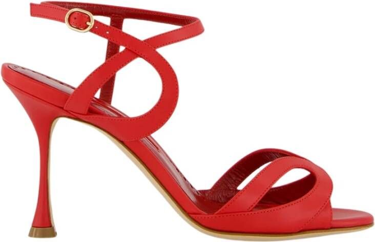 olo Blahnik Rode Leren Enkelband Sandalen