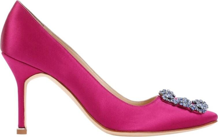 olo Blahnik Roze Kristal Gesp Puntige Neus Pumps